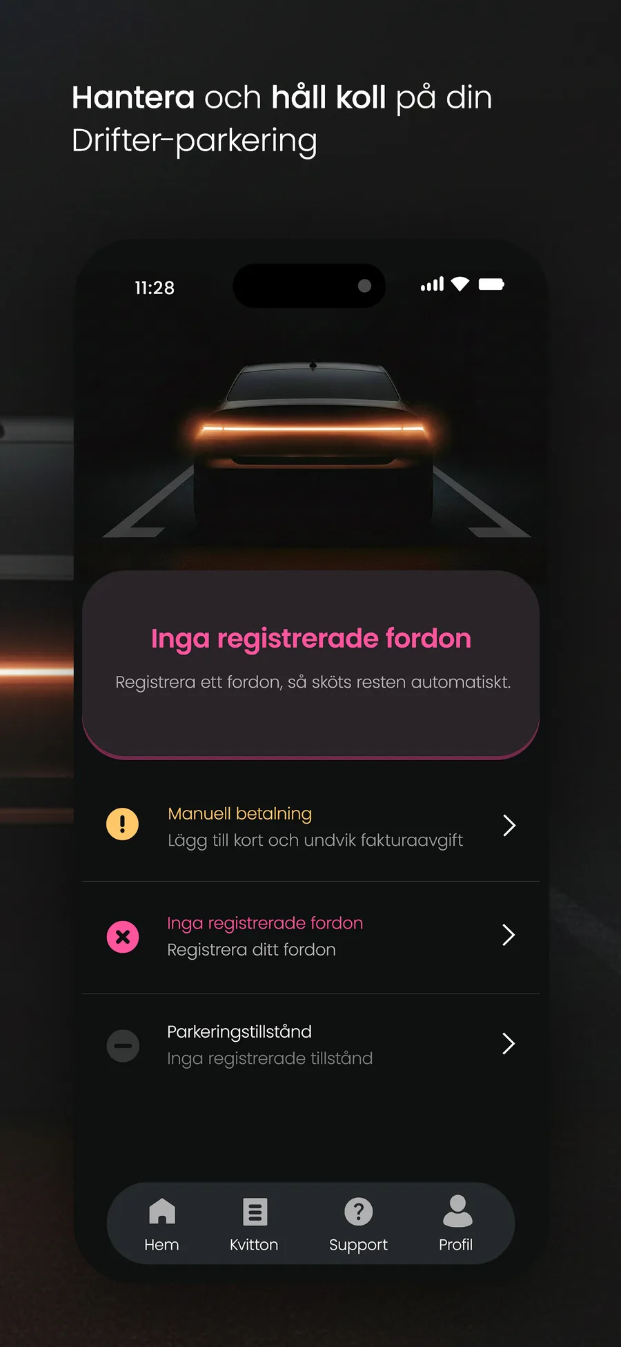 Drifter app screenshot, manage and keep track of your Drifter parking